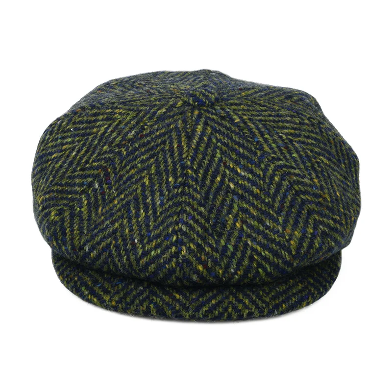 Casquette Gavroche en Tweed du Donegal à Chevrons vert-bleu CITY SPORT