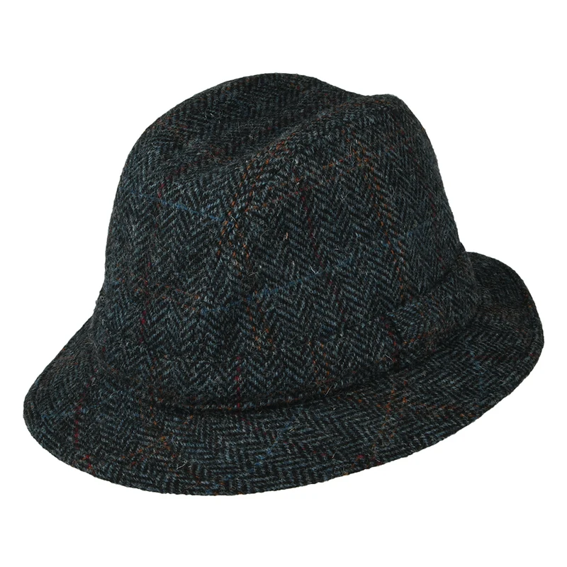 Chapeau Trilby en HARRIS TWEED à Chevrons Enroulable bleu marine CITY SPORT