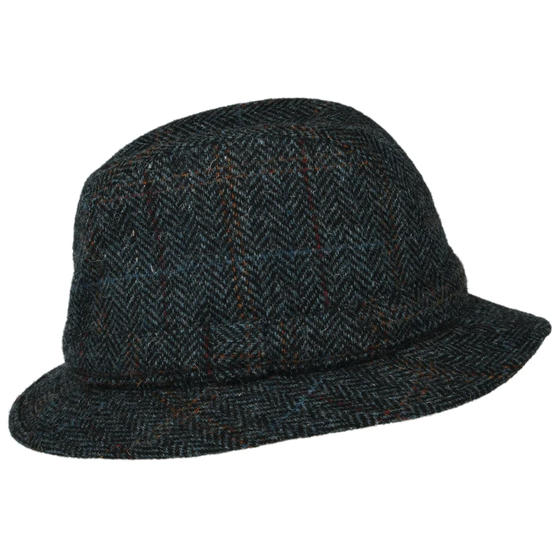 Chapeau Trilby en HARRIS TWEED à Chevrons Enroulable bleu marine CITY SPORT