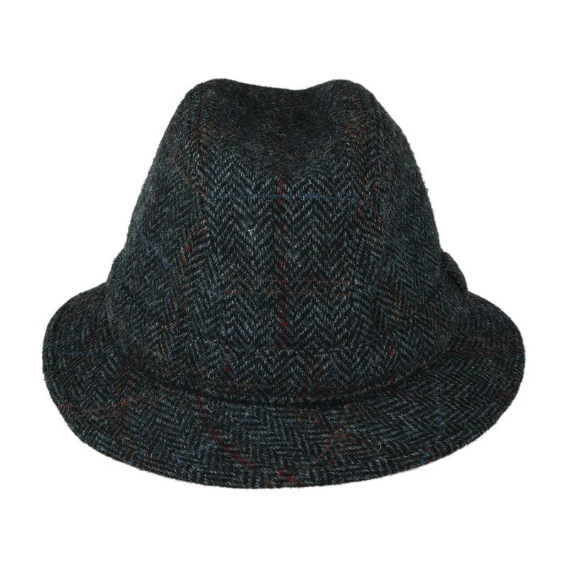 Chapeau Trilby en HARRIS TWEED à Chevrons Enroulable bleu marine CITY SPORT