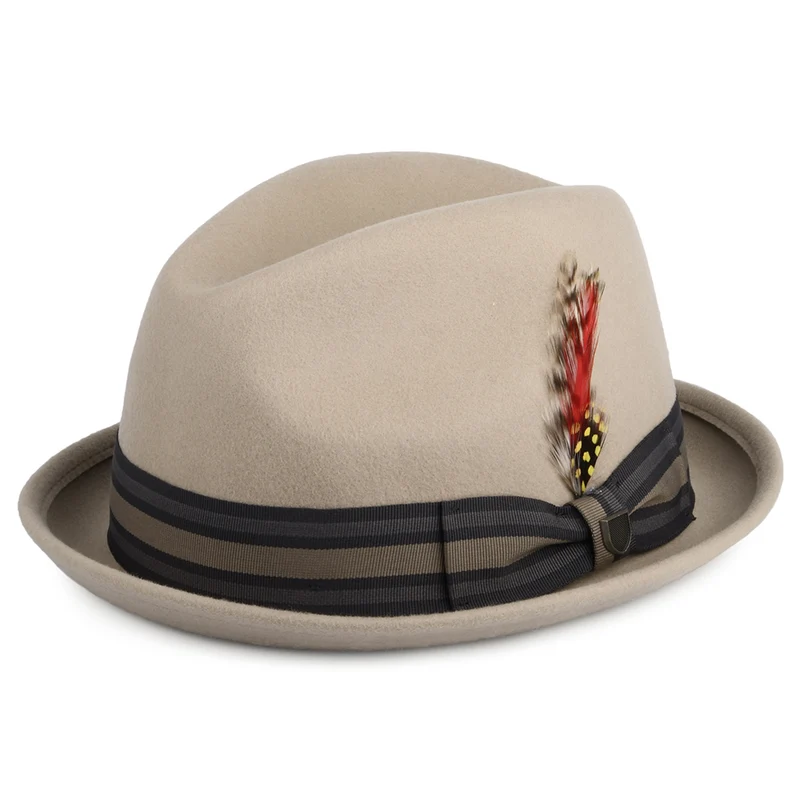 Chapeau Trilby en Laine Feutrée Bandeau à Rayures Gain fauve clair BRIXTON