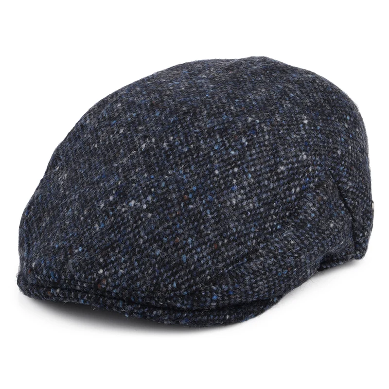 Casquette Plate en Tweed du Donegal Chiné Foyle bleu-noir JAXON & JAMES