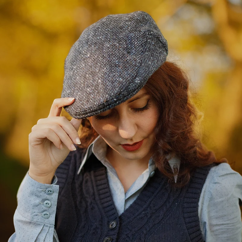 Casquette Plate en Tweed du Donegal Chiné Foyle bleu-noir JAXON & JAMES