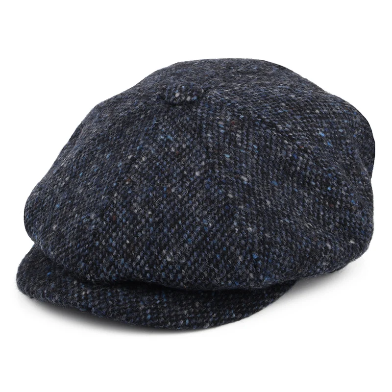 Casquette Gavroche en Tweed du Donegal Chiné Glenborin bleu-noir JAXON & JAMES