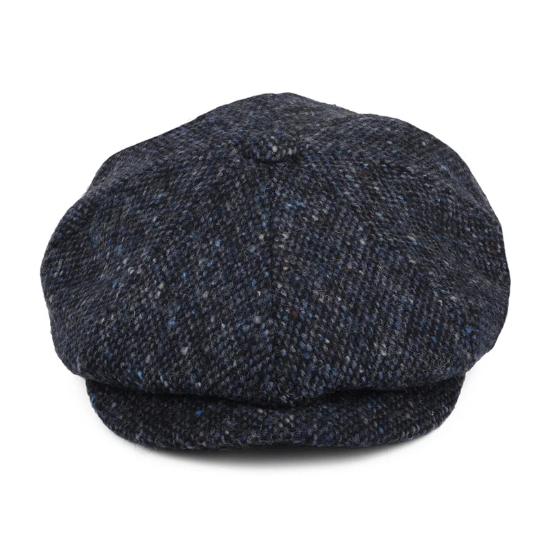 Casquette Gavroche en Tweed du Donegal Chiné Glenborin bleu-noir JAXON & JAMES