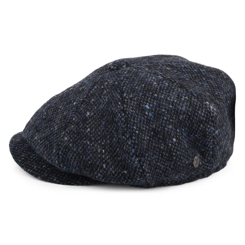 Casquette Gavroche en Tweed du Donegal Chiné Glenborin bleu-noir JAXON & JAMES