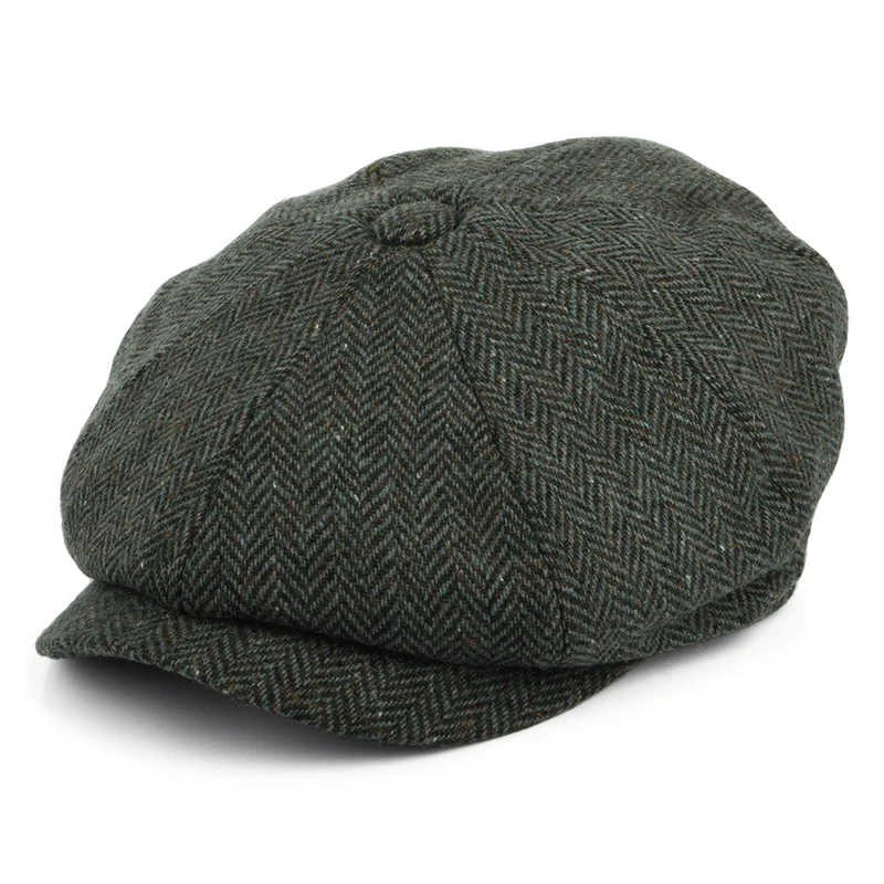 Casquette Gavroche en Tweed du Donegal à Chevrons Bridgetown forêt-sauge JAXON & JAMES