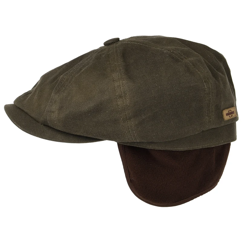 Casquette Gavroche Vintage en Coton Ciré Avec Protège-Oreilles Hatteras olive STETSON