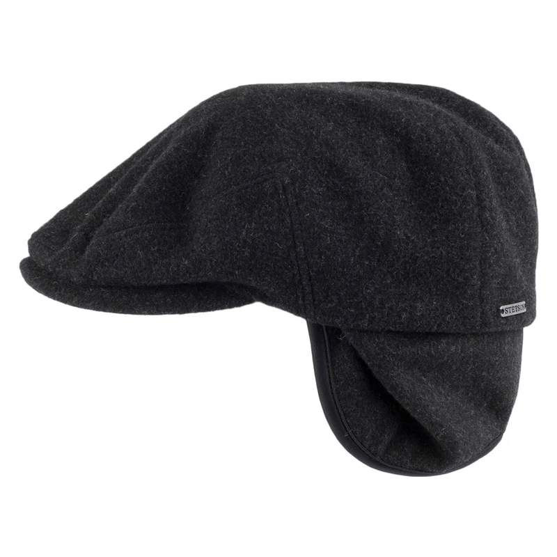 Casquette Plate en Laine et Cachemire Protège-Oreilles Kent anthracite STETSON