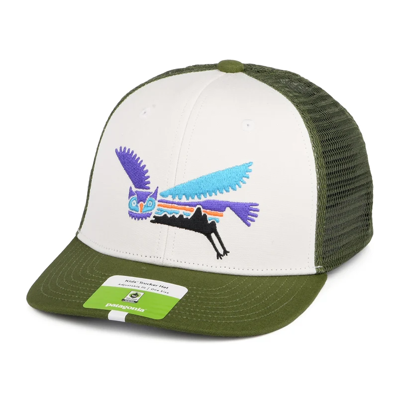 Casquette Trucker Enfant en Coton Bio Fitz Roy Owl blanc-olive PATAGONIA
