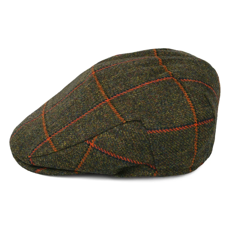 Casquette Plate Imperméable à Carreaux olive-orange FAILSWORTH