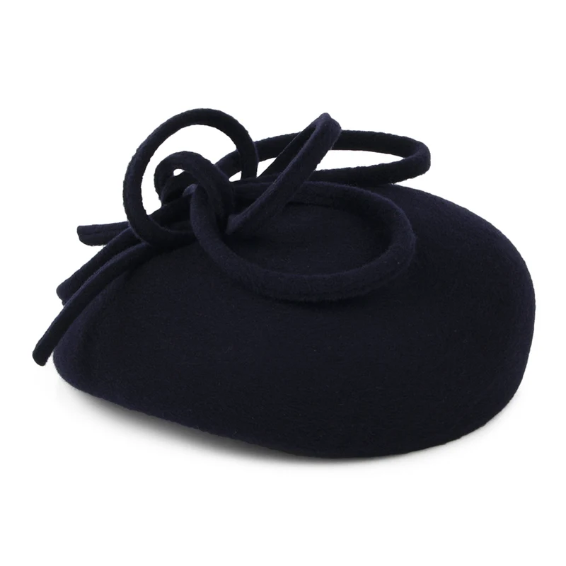 Chapeau Calot en Laine avec Boucles Rosey bleu marine WHITELEY
