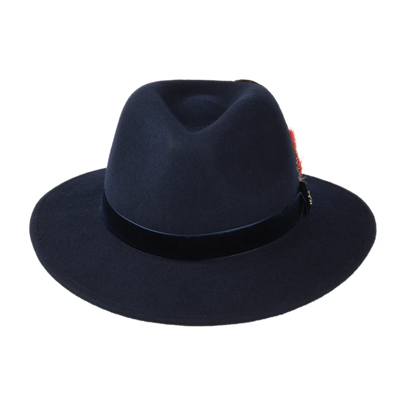 Chapeau Fedora en Laine Feutrée avec Bandeau en Velours bleu marine JOULES