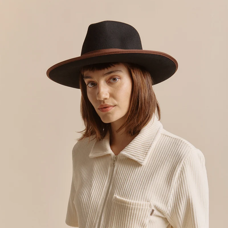 Chapeau Fedora en Laine Feutrée Reno noir-marron BRIXTON