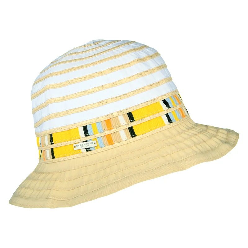 Chapeau Cloche Pliable à Rayures blanc-crème SEEBERGER