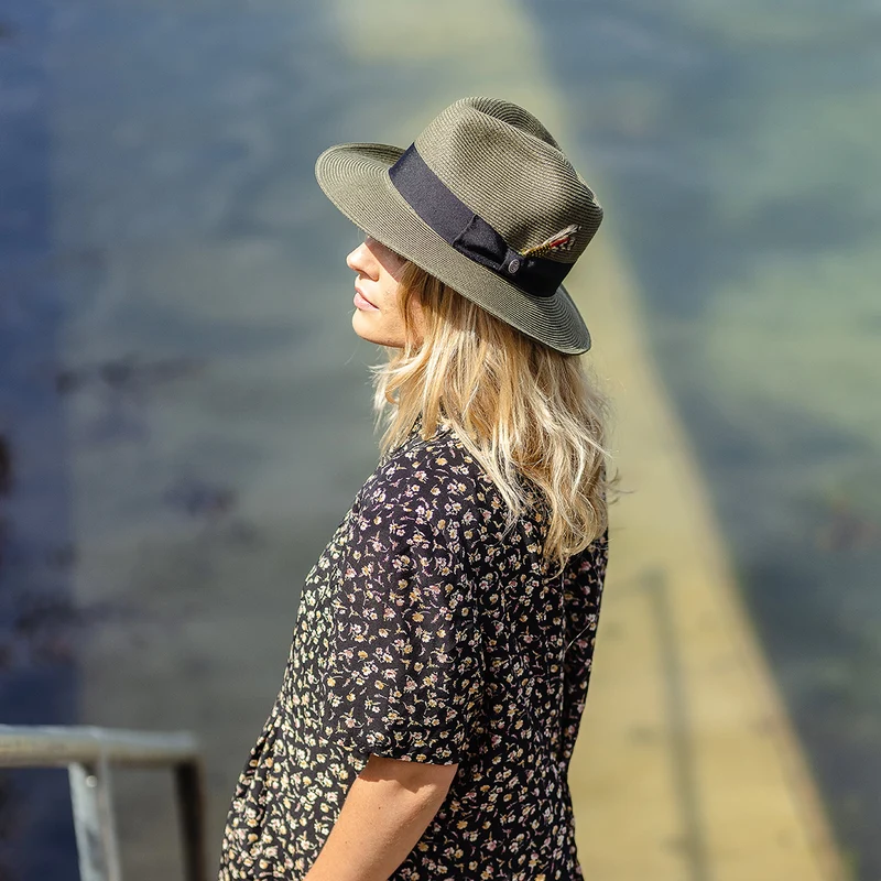 Chapeau Fedora Été en Paille Summer C- Crown olive JAXON & JAMES - VENTE EN GROS