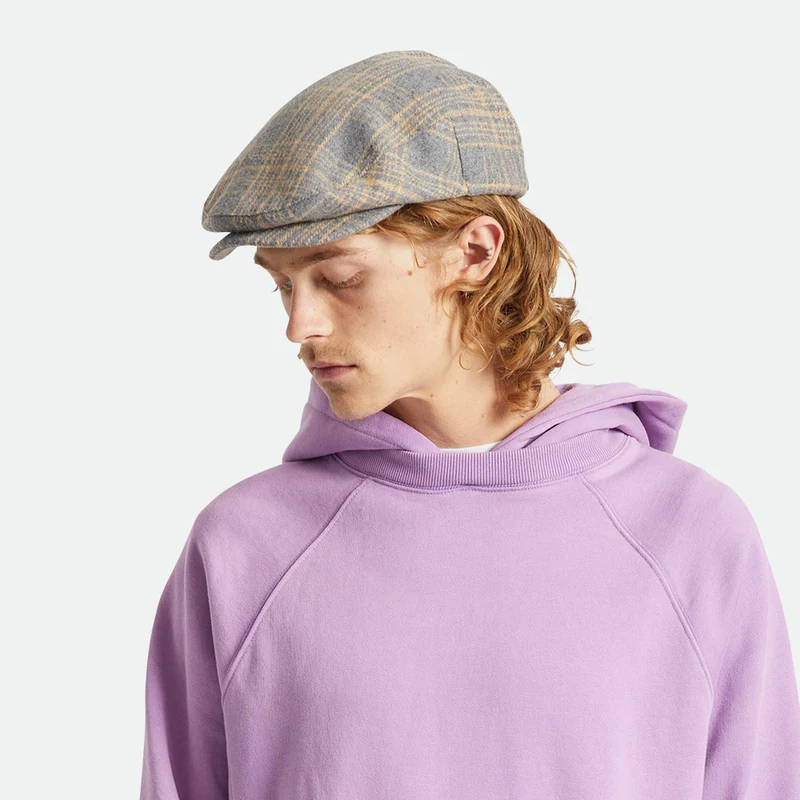 Casquette Plate à Carreaux Hooligan beige sable-gris BRIXTON