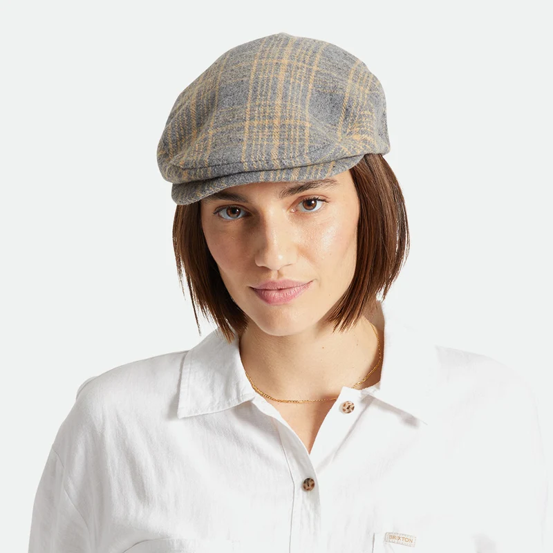 Casquette Plate à Carreaux Hooligan beige sable-gris BRIXTON