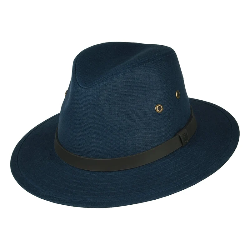 Chapeau Fedora Safari en Lin Irlandais bleu marine FAILSWORTH