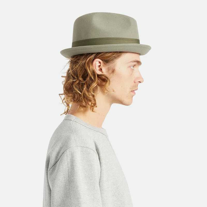 Chapeau Trilby en Laine Feutrée Gain olive clair BRIXTON