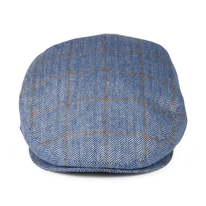 Casquette Plate en Pure Soie à Carreaux et Chevrons bleu CITY SPORT