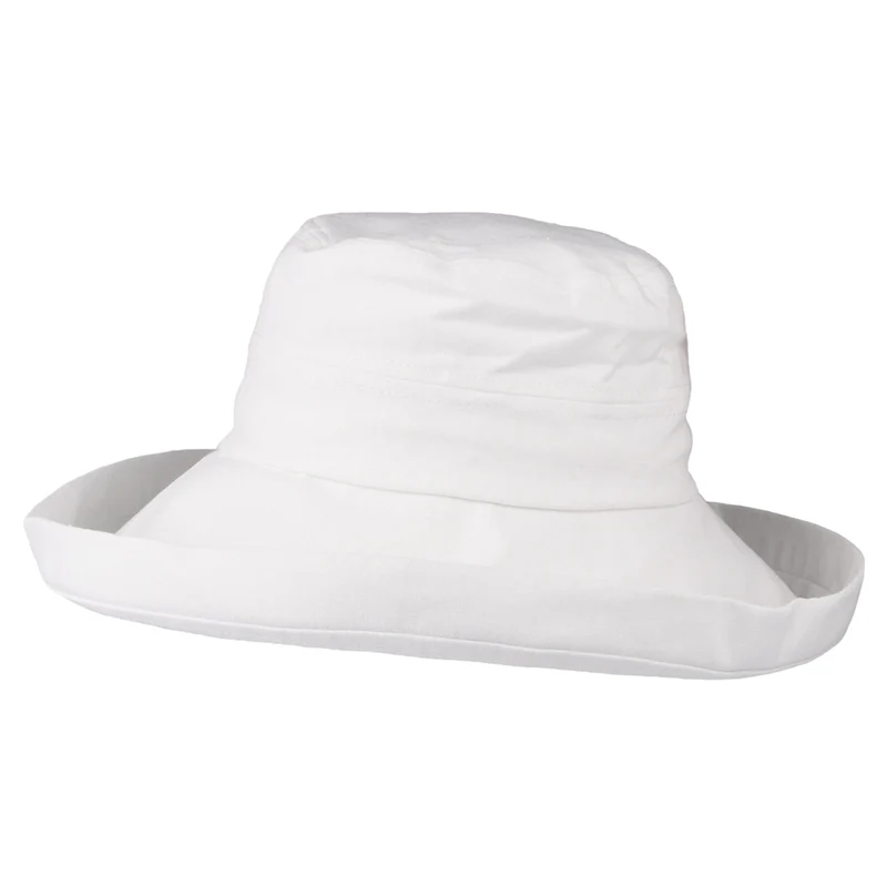 Chapeau Été en Lin et Coton Pliable Lily blanc SUR LA TÊTE