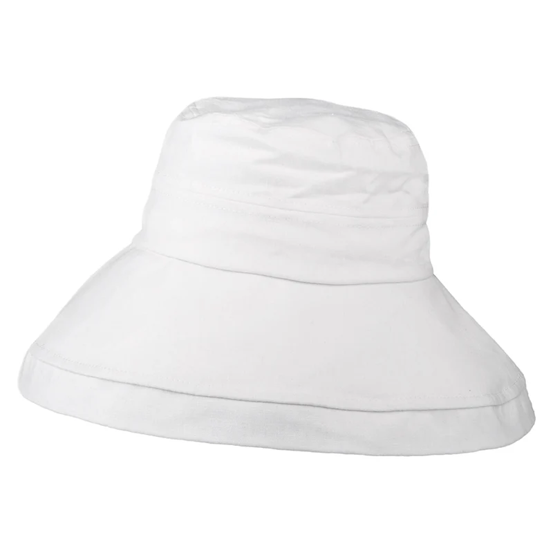 Chapeau Été en Lin et Coton Pliable Lily blanc SUR LA TÊTE