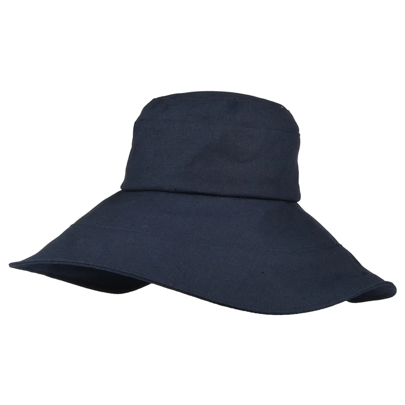 Chapeau Été en Lin et Coton Pliable Monaco bleu marine SUR LA TÊTE
