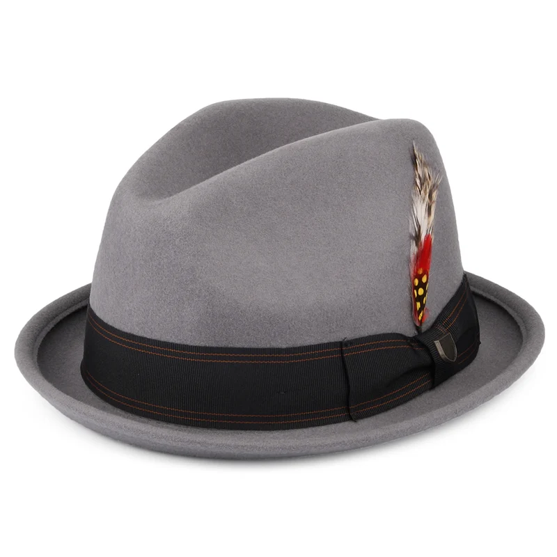 Chapeau Trilby en Laine Feutrée avec Bandeau noir Gain gris BRIXTON