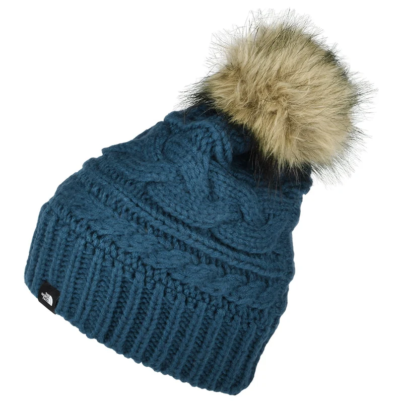 Bonnet à Pompon en Fausse Fourrure Triple Torsades bleu THE NORTH FACE