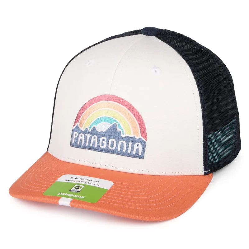 Casquette Trucker Enfant en Coton Bio Arc-en-Ciel blanc-corail PATAGONIA