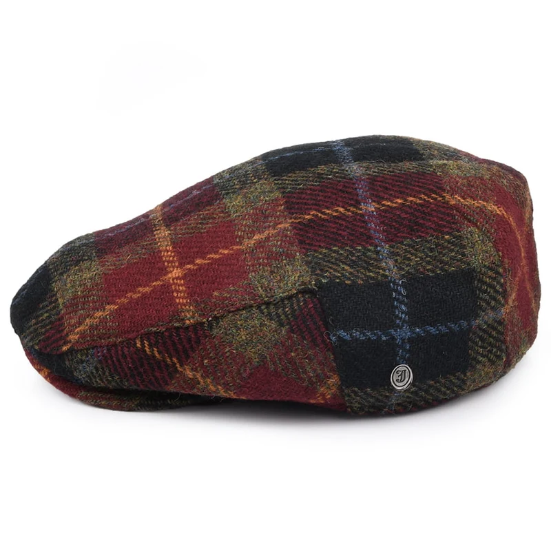 Casquette Plate en HARRIS TWEED Callanish mélange de bordeaux JAXON & JAMES