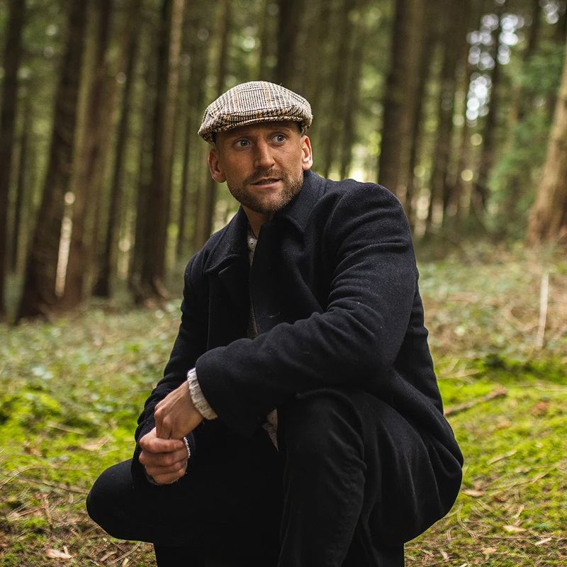 Casquette Plate en HARRIS TWEED Locheport marron-beige sable JAXON & JAMES