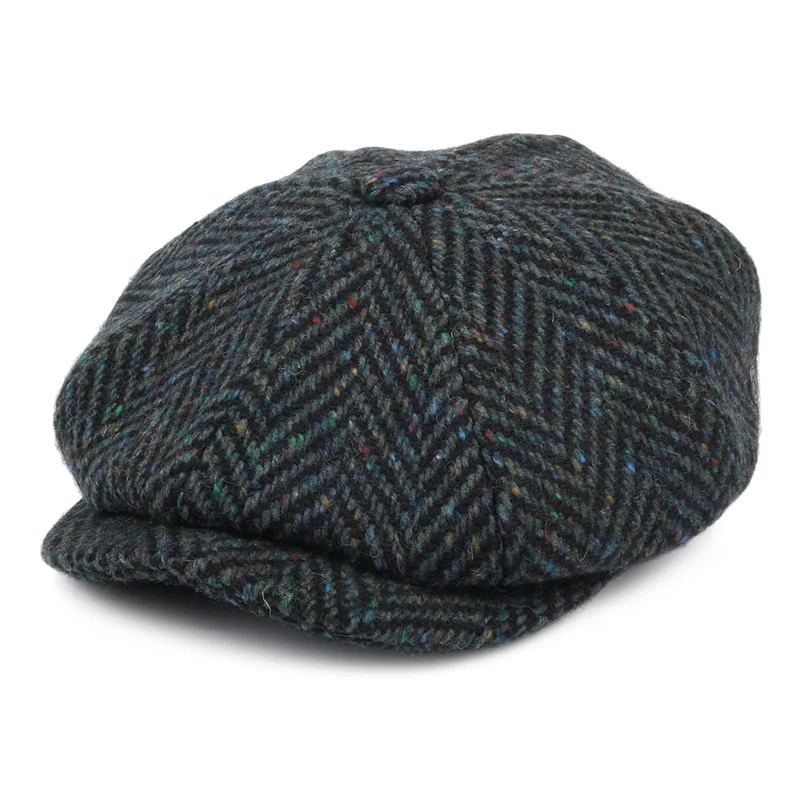 Casquette Gavroche en Tweed du Donegal Glendowan bleu mélangé JAXON & JAMES