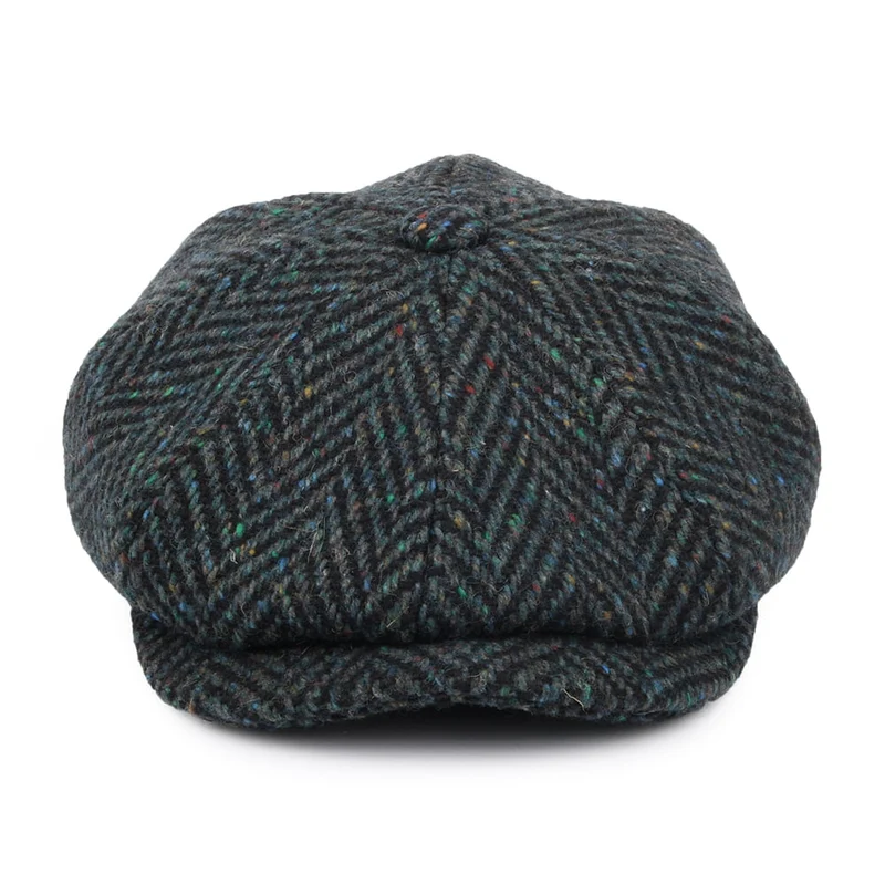 Casquette Gavroche en Tweed du Donegal Glendowan bleu mélangé JAXON & JAMES