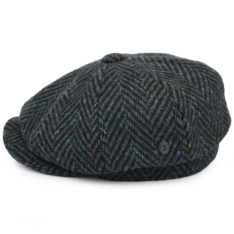 Casquette Gavroche en Tweed du Donegal Glendowan bleu mélangé JAXON & JAMES