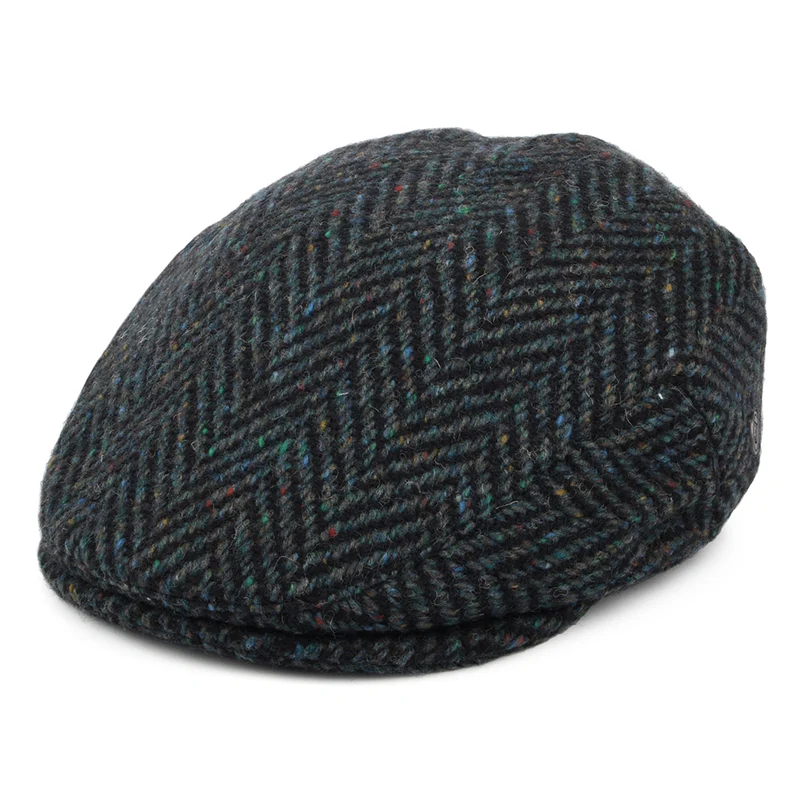 Casquette Plate en Tweed du Donegal Stravalley mélange de bleus JAXON & JAMES