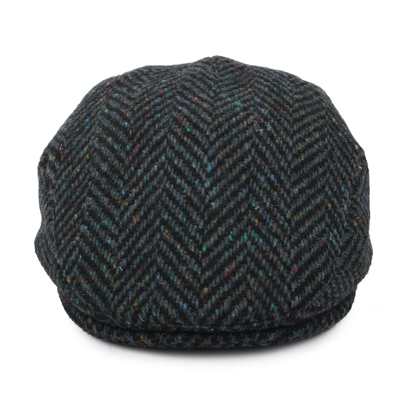 Casquette Plate en Tweed du Donegal Stravalley mélange de bleus JAXON & JAMES