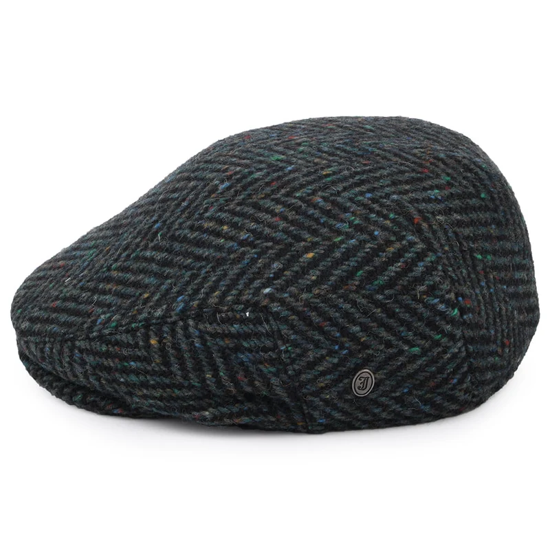Casquette Plate en Tweed du Donegal Stravalley mélange de bleus JAXON & JAMES