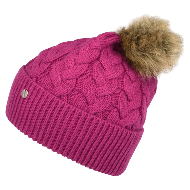Bonnet à Pompon en Fausse Fourrure et Torsades Elena rose JOULES