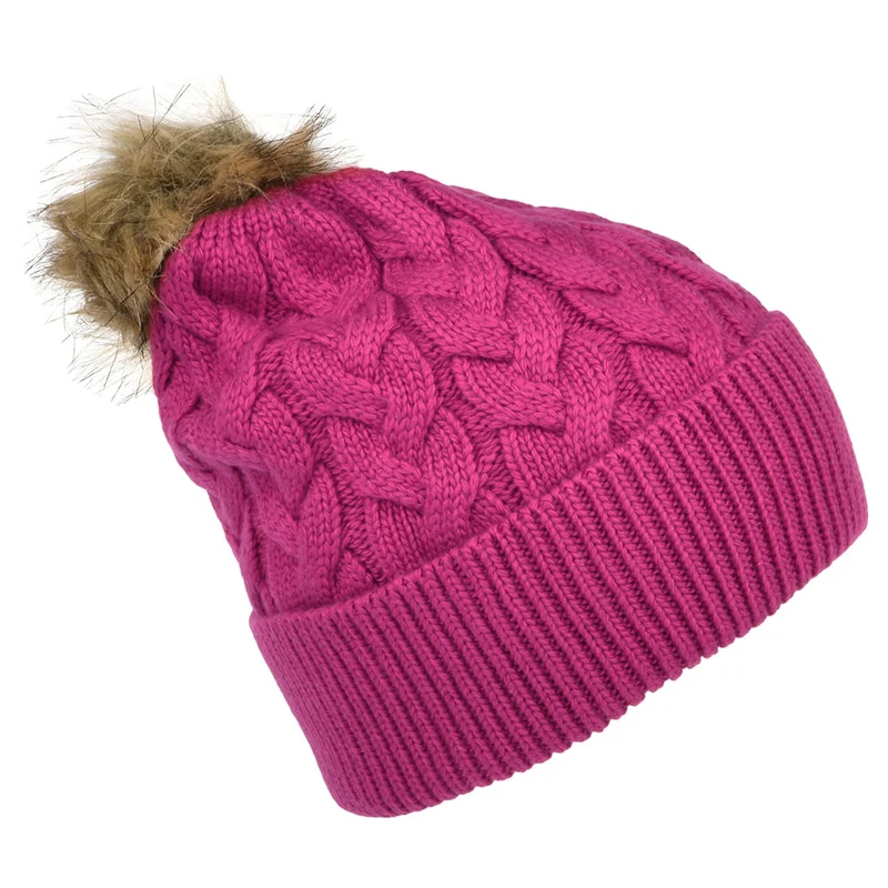 Bonnet à Pompon en Fausse Fourrure et Torsades Elena rose JOULES