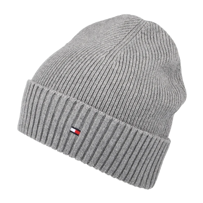 Bonnet en Cotton et Cachemire Pima Essential Flag gris chiné TOMMY HILFIGER