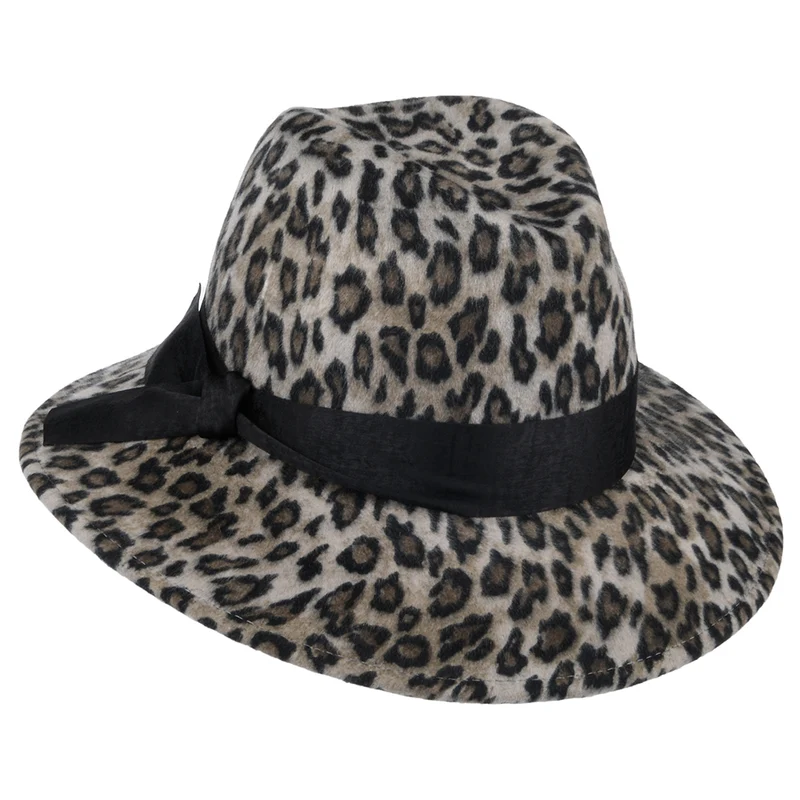 Chapeau Fedora en Laine Feutrée Hydrofuge Léopard des Neiges mélange de gris FAILSWORTH