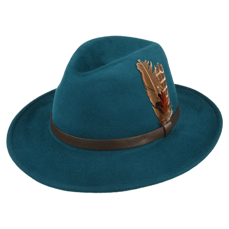 Chapeau Fedora en Laine Feutrée Hydrofuge Cheltenham bleu sarcelle FAILSWORTH