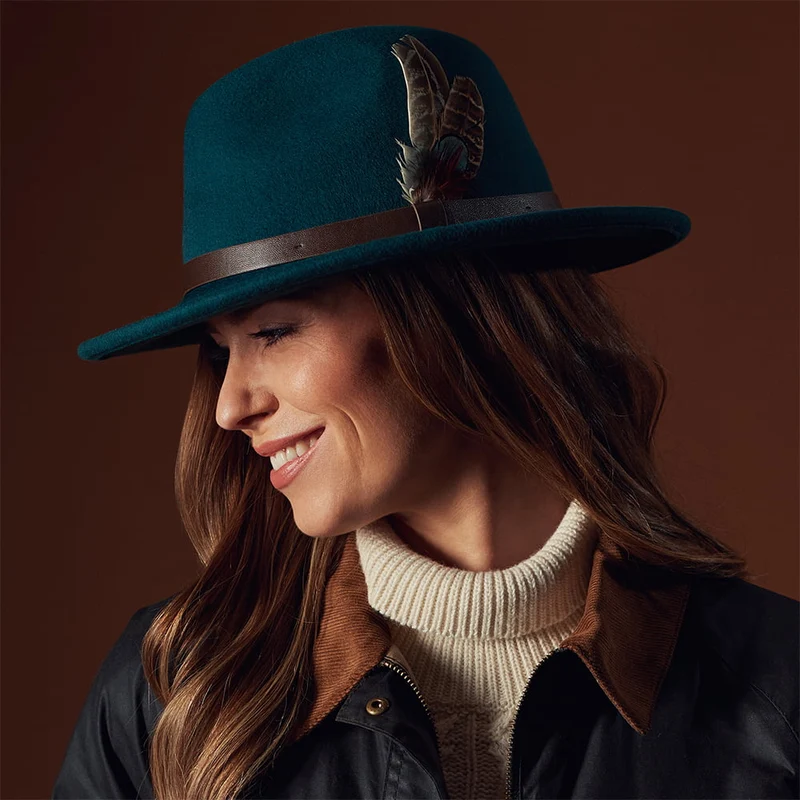 Chapeau Fedora en Laine Feutrée Hydrofuge Cheltenham bleu sarcelle FAILSWORTH