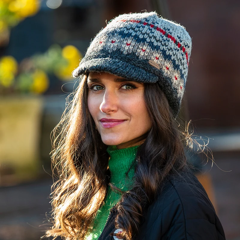 Bonnet à Visière Fair Isle Brooklyn gris-charbon KUSAN