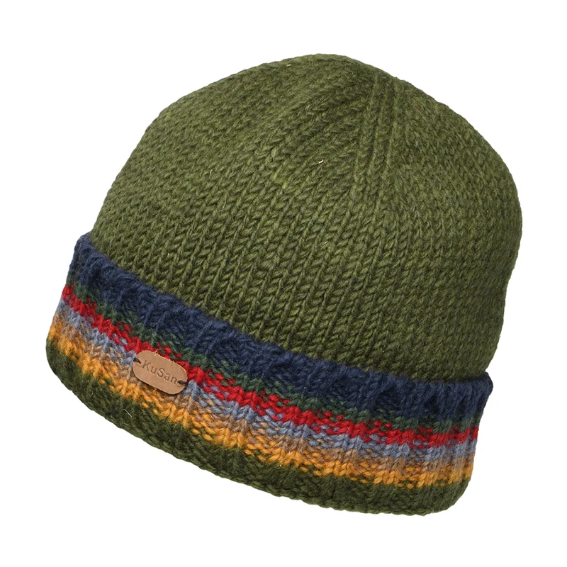 Bonnet Tricot à Revers olive KUSAN
