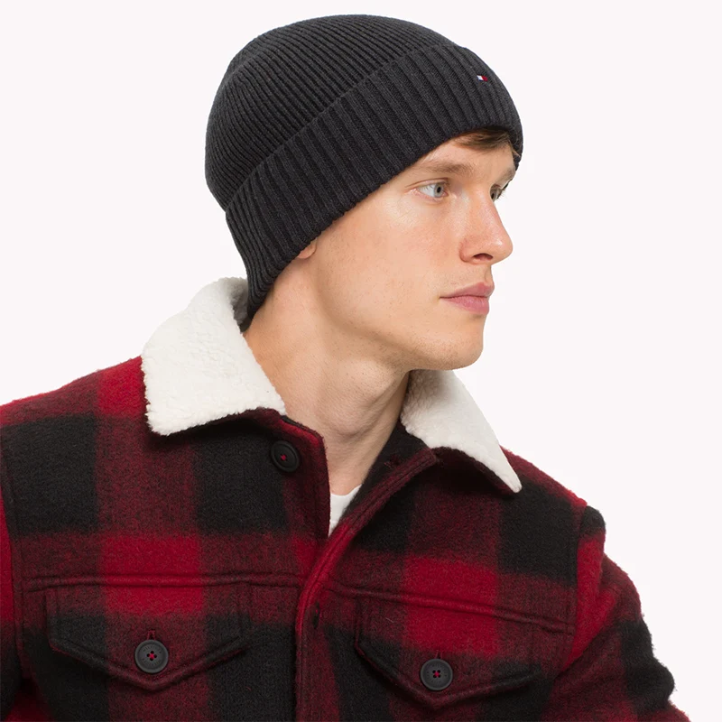 Bonnet en Cotton et Cachemire Pima Essential Flag noir TOMMY HILFIGER