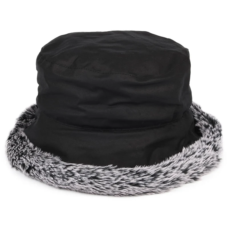 Chapeau Bob en Coton Ciré Rebord en Fausse Fourrure noir FAILSWORTH