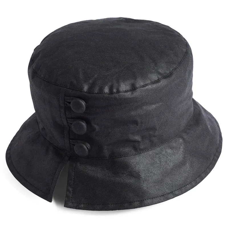 Chapeau Bob de Pluie en Coton Ciré Olivia noir FAILSWORTH